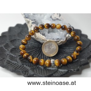 Herren Armband Tigerauge, 8mm, Silber, Gr.XL